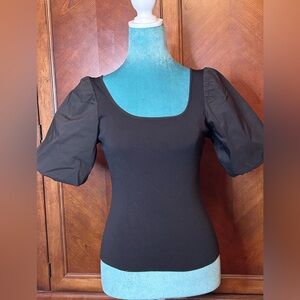 Sleek Black Top with Puffy Sleeves